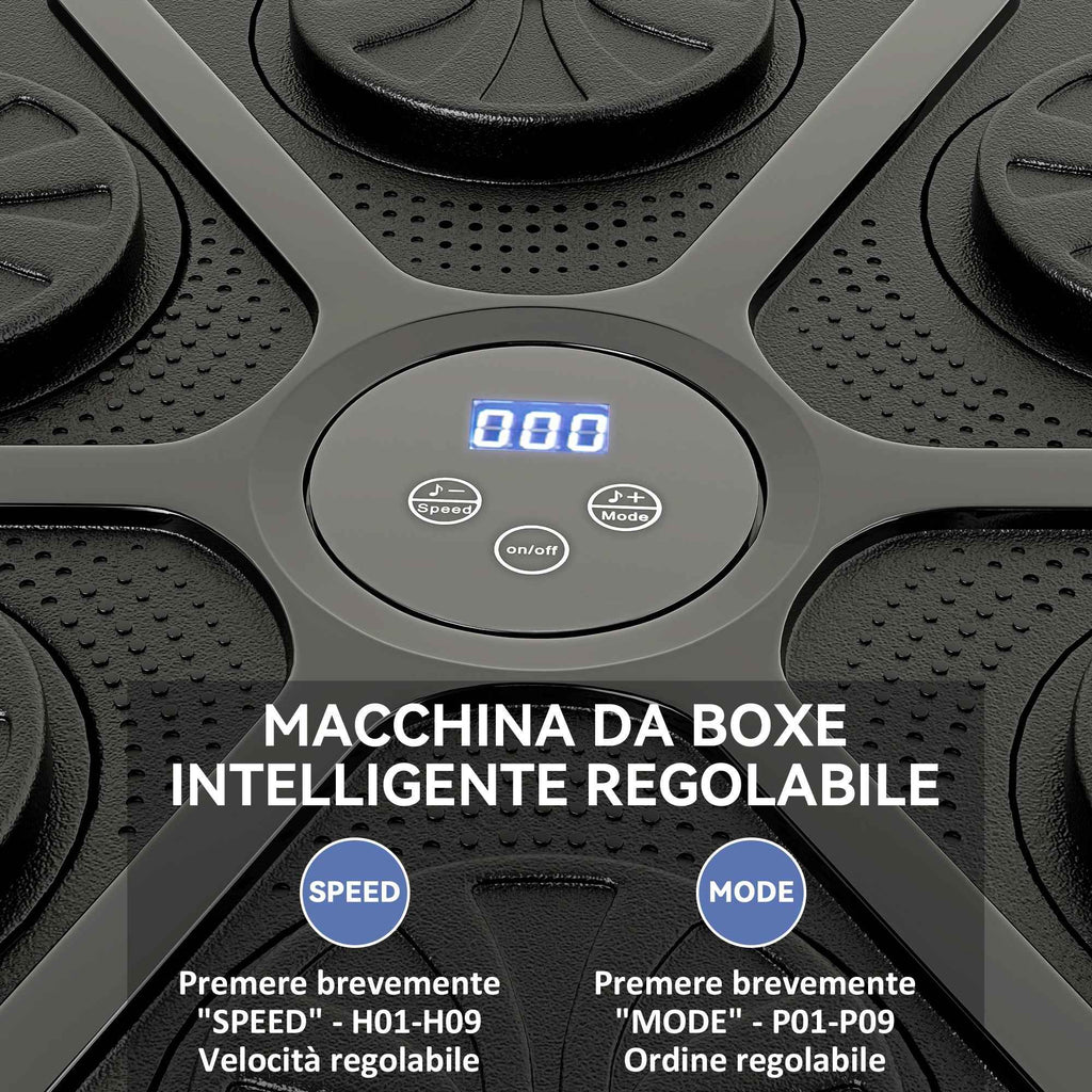 SPORTNOW Wall-Mounted Musical Boxing Machine with 9 Speeds, Bluetooth Connection and Gloves, 41.8 x 44.6 x 7.5 cm, Black and Blue