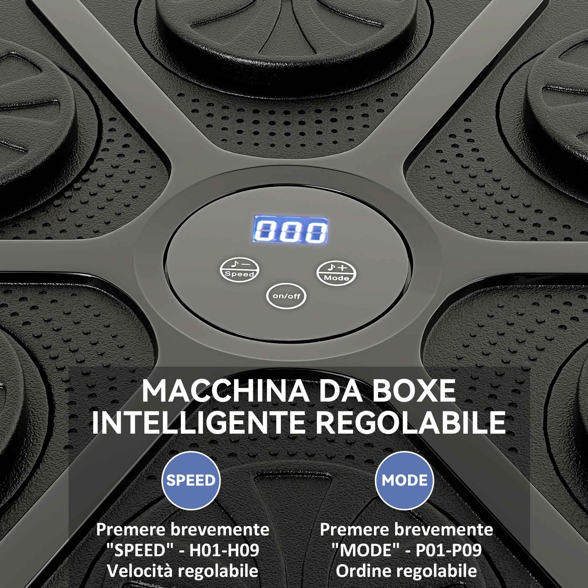 SPORTNOW Wall-Mounted Musical Boxing Machine with 9 Speeds, Bluetooth Connection and Gloves, 41.8 x 44.6 x 7.5 cm, Black and Blue