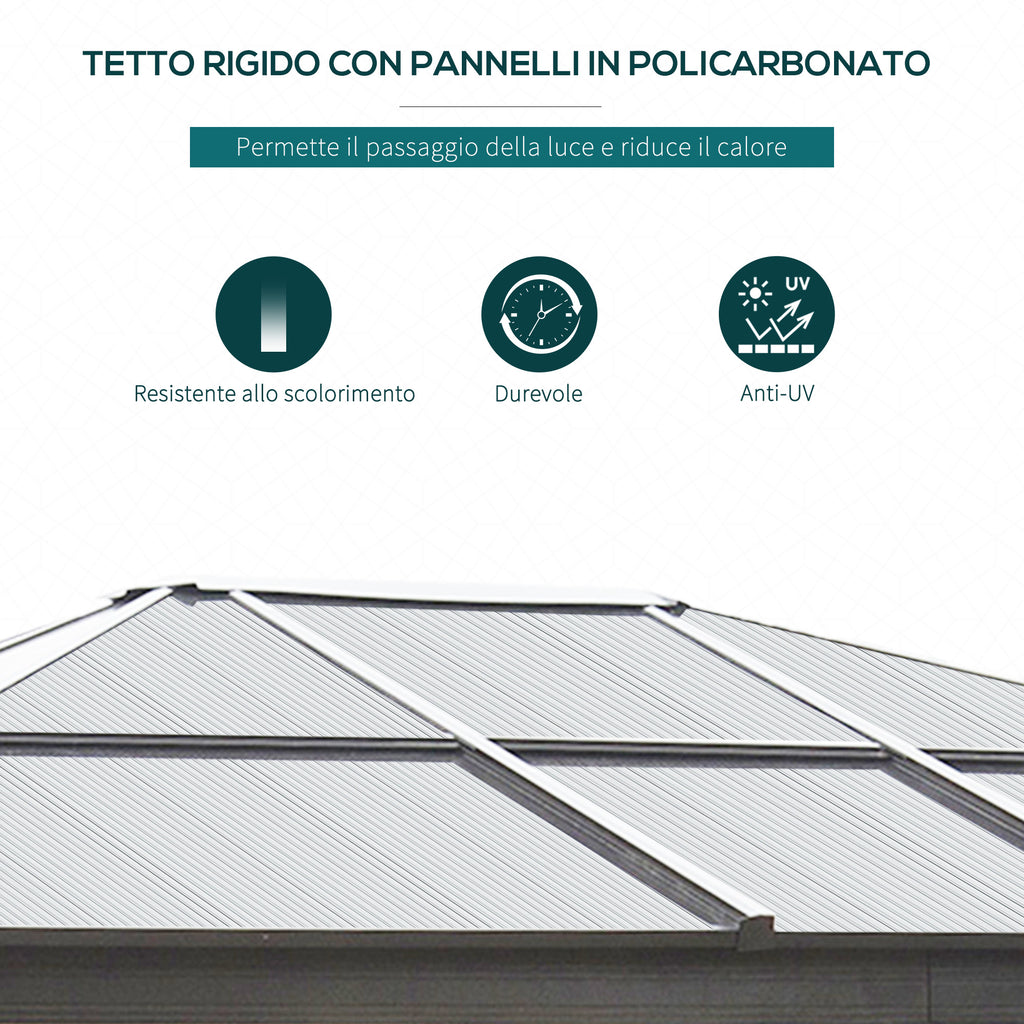 Garden Gazebo 3x3.6m in Aluminum with Mosquito Net and Polycarbonate Roof