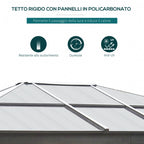 Garden Gazebo 3x3.6m in Aluminum with Mosquito Net and Polycarbonate Roof