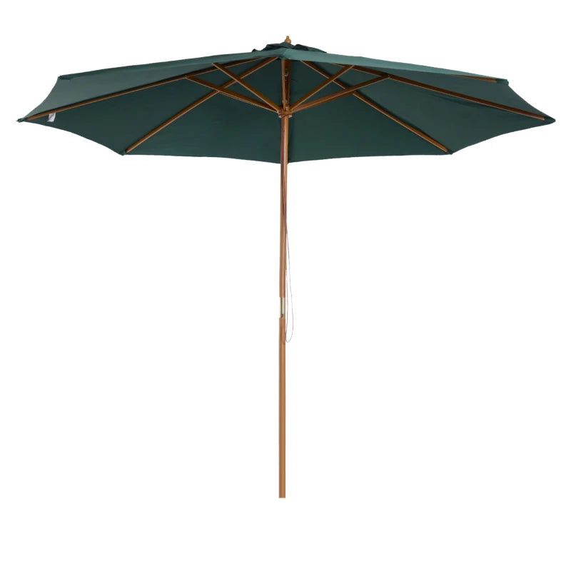 3x2.5 m Garden Umbrella with Rope Opening, 8 Ribs, in Wood and Polyester, Dark Green - Borge' Group Limited