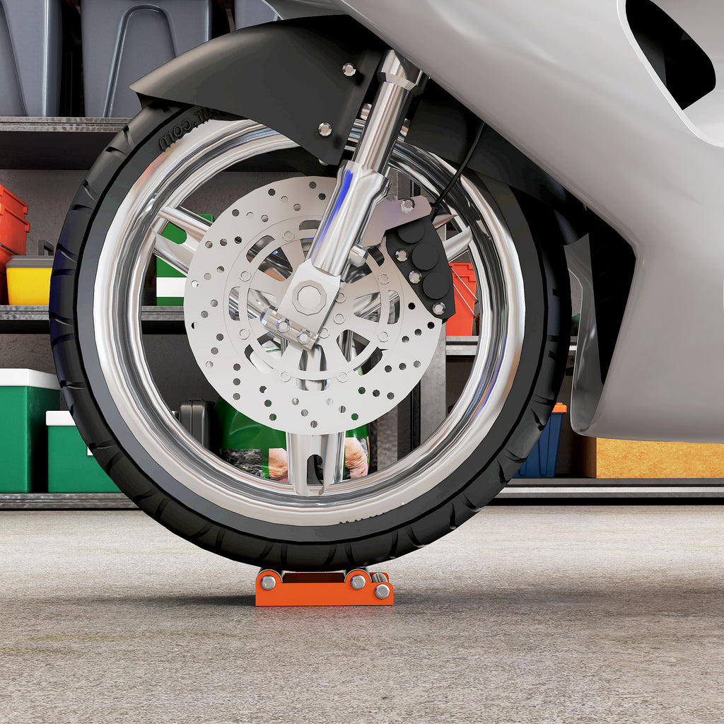 Motorcycle Stand with Non-Slip Support and 3 Rollers, Steel and Aluminum, 15x11.5x4 cm, Orange