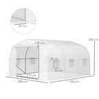 Garden Tunnel Greenhouse with 6 Windows and Roller Door, Steel and PE, 3.5x3x2 m, White