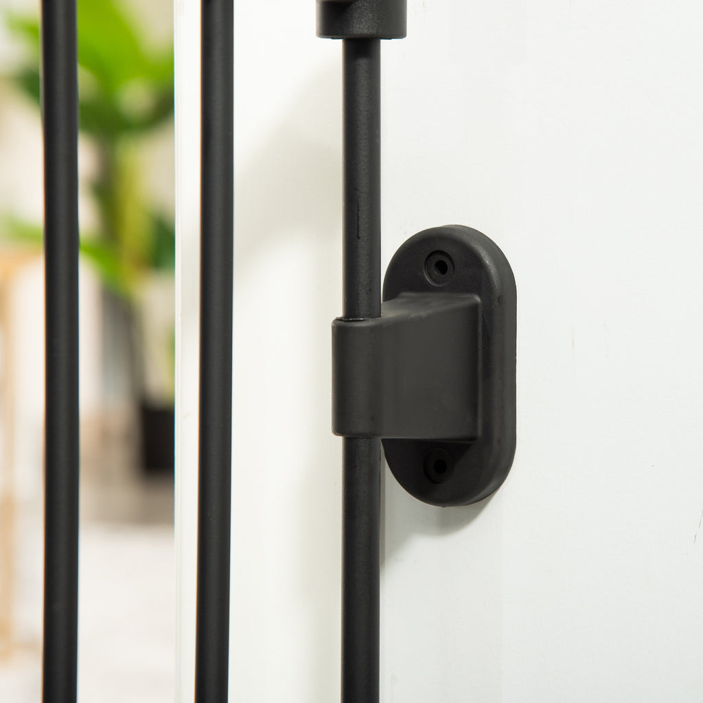 Folding Steel Dog Gate with Automatic Closure, 202.5 x 2 x 76 cm, Black