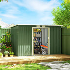 Steel Sheet Garden Tool Shed, Steel Garden Storage Shed with Sliding Doors, 280x130x172cm, Light Green