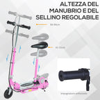 Folding Electric Scooter with Saddle, 2 Wheels and Adjustable Handlebar, Children 7-12 Years, 75x37x98cm, Pink