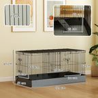 2 in 1 Small Animal Cage, Removable Lid and Separate Sections, 121x61x61 cm, Black