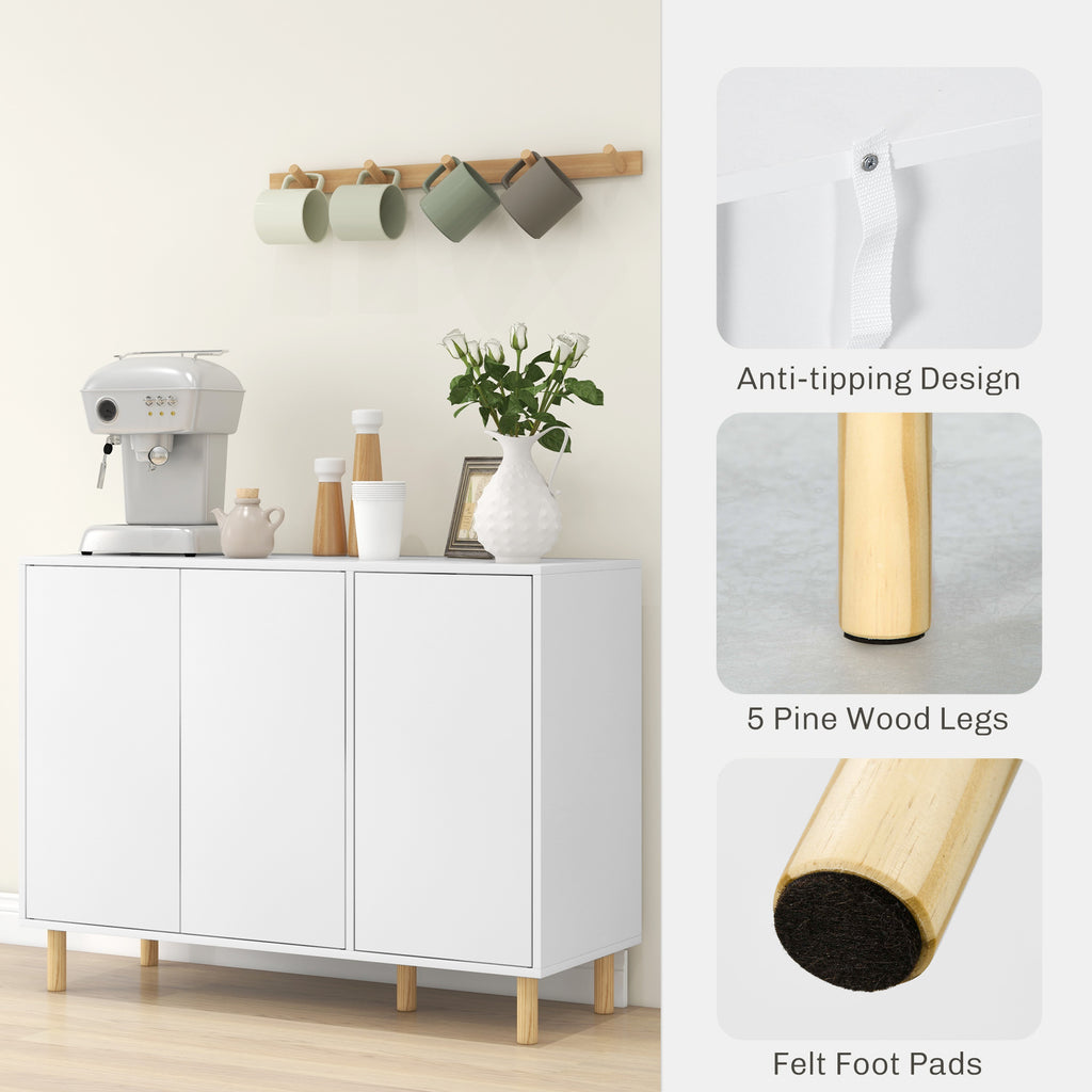 Modern Sideboard with 2 Cabinets and 3 Shelves in Wood, 107x40x80 cm, White