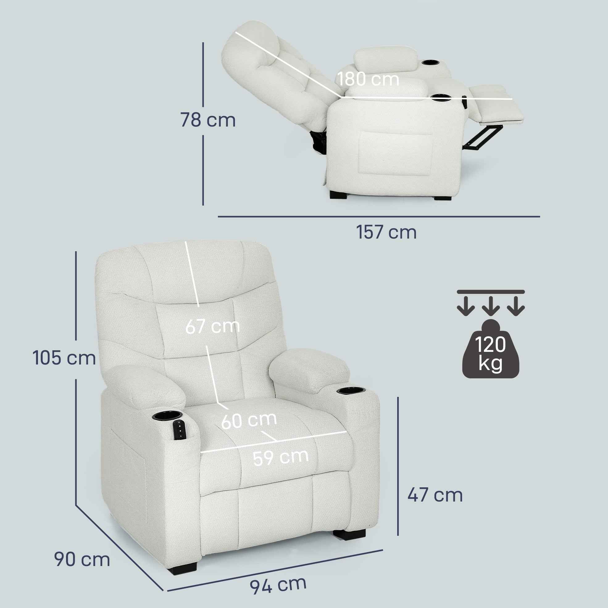 HOMCOM 150° Electric Reclining Relax Chair with Footrest, Memory Function, Remote Control, Velvet, Cream