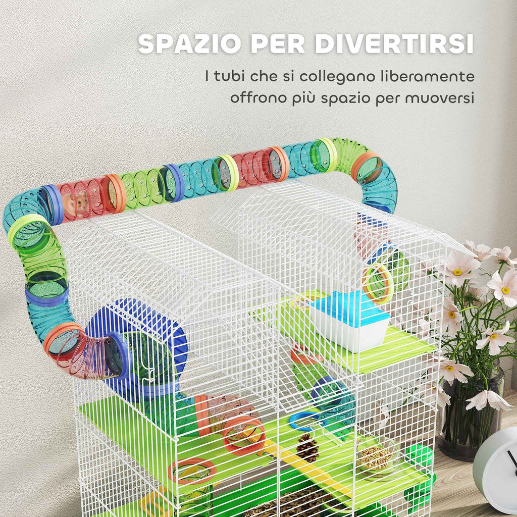 PawHut 5-Story Hamster Cage with Colorful Tubes, Wheel, House and Accessories, 47x30x59 cm, Green