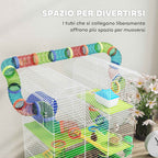 PawHut 5-Story Hamster Cage with Colorful Tubes, Wheel, House and Accessories, 47x30x59 cm, Green