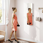 HOMCOM Wall-Mounted and Door-Mounted Jewelry Mirror with Illuminated Interior Mirror and Lock, 37x10x120 cm