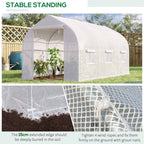 Outsunny UV-Proof Tunnel Greenhouse with 6 Mesh Windows and Roll-Up Entrance, Metal and PE, 4x2x2 m, White