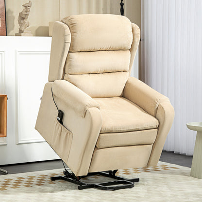 Lifting Armchair 160° Reclining  with Footrest and Remote Control, in Velvet, 85x88x109 cm, Cream