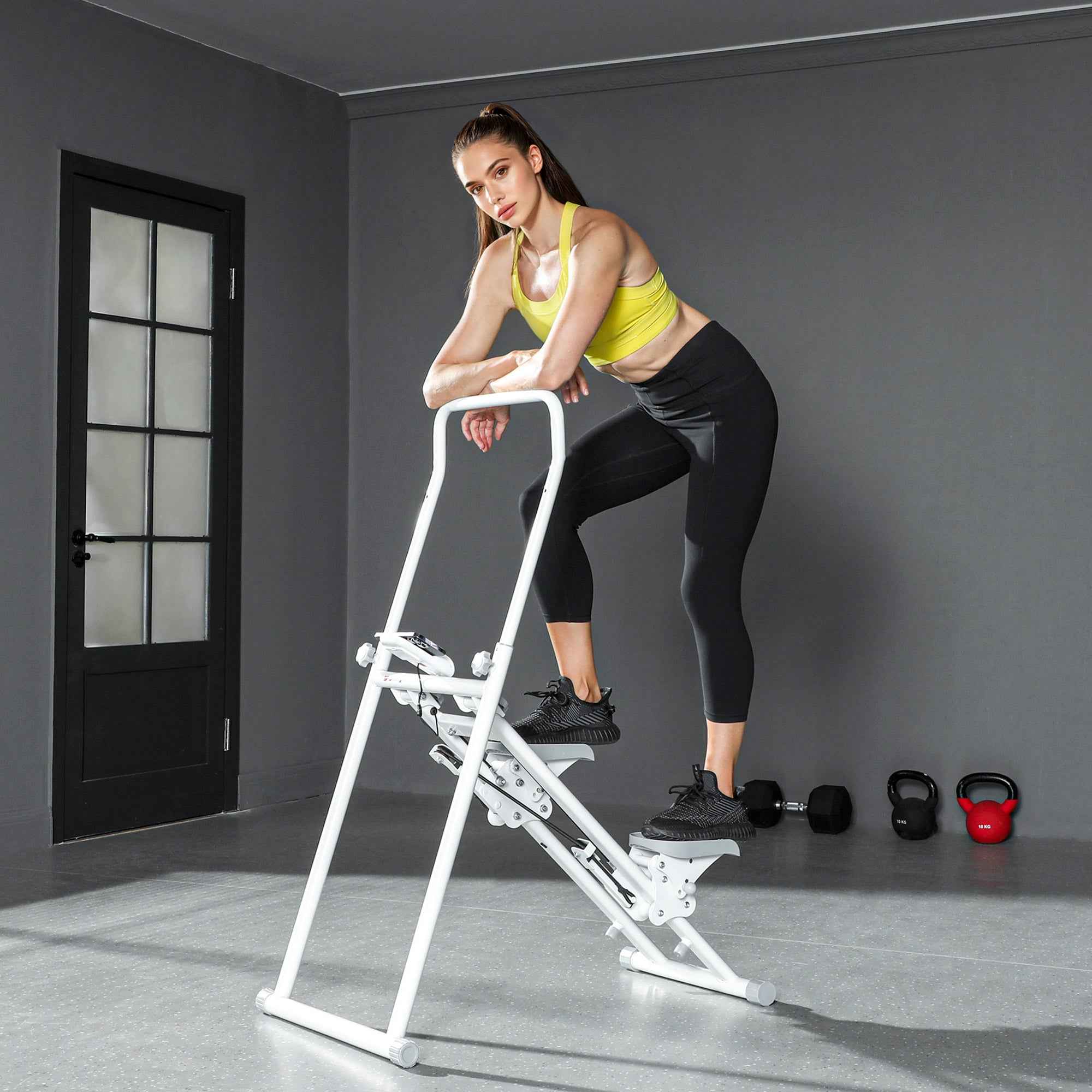 SPORTNOW Folding Vertical Climber Stepper with Adjustable Handle, Non-Slip Pedals and LCD Monitor, White
