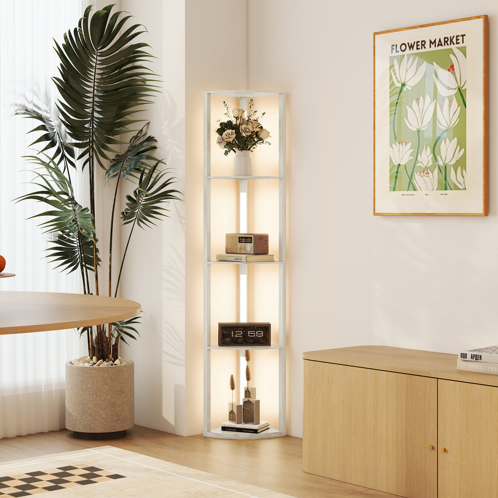 HOMCOM Floor Lamp with 4 Shelves, 3-Level Adjustable LED Light, 4 Shelves, 41x29.5x163.5 cm, Oak