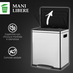 15L 2-Section Pedal Bin with Silent Lid, Stainless Steel and PP, 40x34.8x47.5 cm