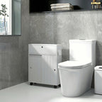 kleankin Narrow Bathroom Cabinet with Wheels, Sliding Doors, Adjustable Shelves and 2 Toilet Paper Holders, White