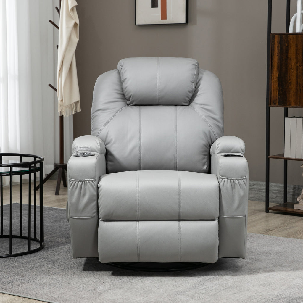 Massage Recliner Chair with Footrest and Remote Control, PU Leather, 89x99x106 cm, Grey