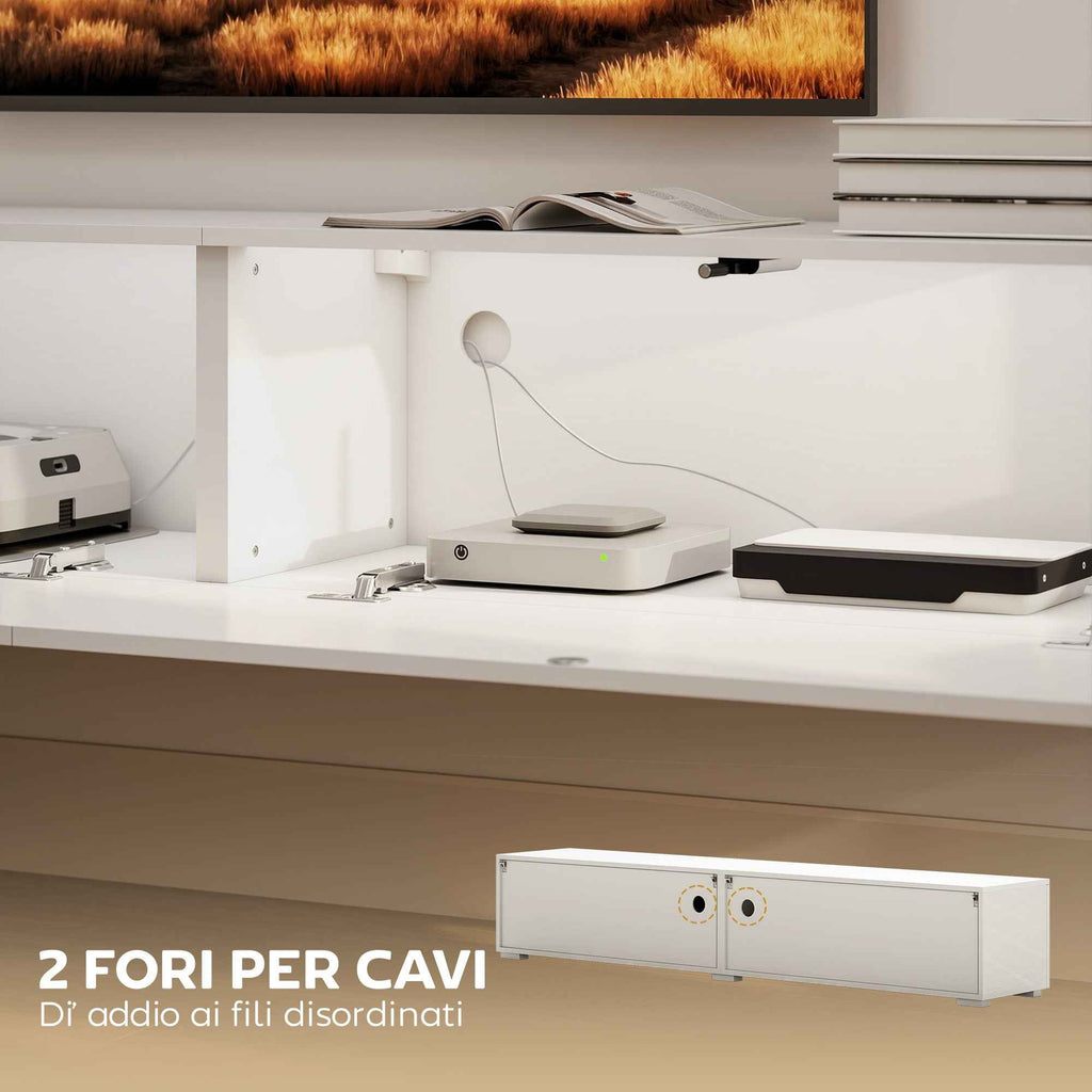 HOMCOM Wall-Mounted TV Stand for up to 75" with Pressure-Close Doors, 180x33x30 cm, Gloss White