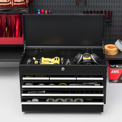 HOMCOM 6-Drawer Tool Box in Steel with Lock, 60x26x34cm, Black - Borgè