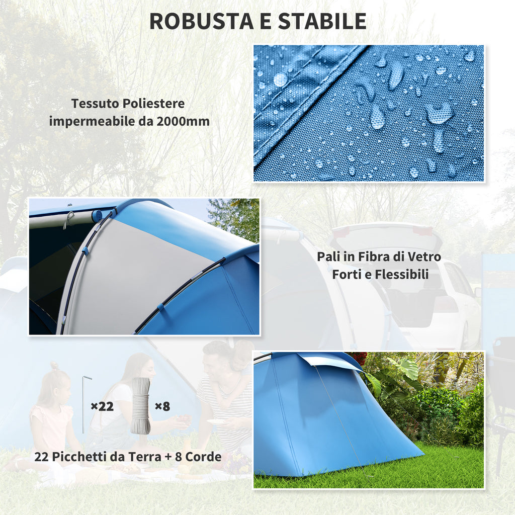 4-Person Camping Tent with 2 Sleeping Areas and Carry Bag, 430×240×170 cm, White and Blue