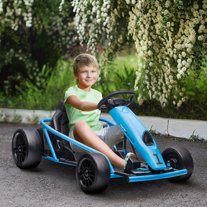 HOMCOM Electric Go-Kart for Children 8-12 Years with High Backrest and Safety Belt, 115x77x54 cm, Blue and Black