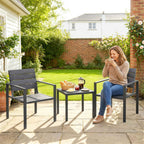 Outsunny 3-Piece Garden Set with 2 Outdoor Chairs and Coffee Table, in HDPE and Metal, Dark Grey
