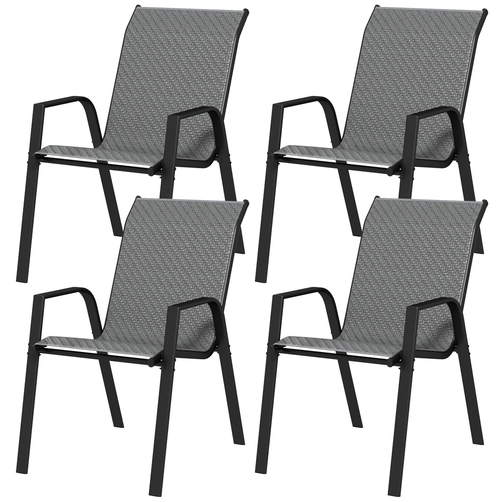Outsunny set 4 Garden chairs stackable with armrests in Rattan pe and steel, gray - Borgè