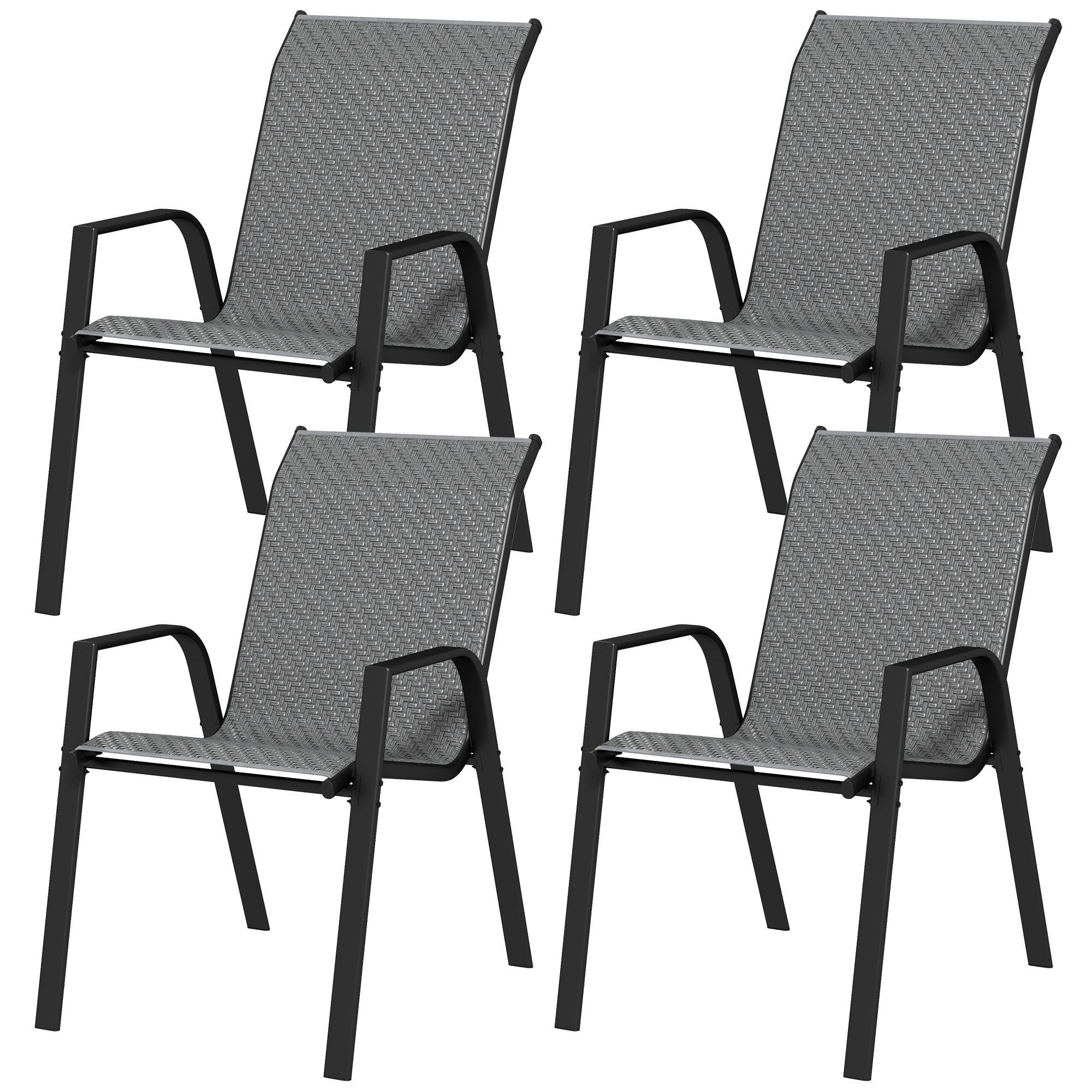 Outsunny set 4 Garden chairs stackable with armrests in Rattan pe and steel, gray - Borgè