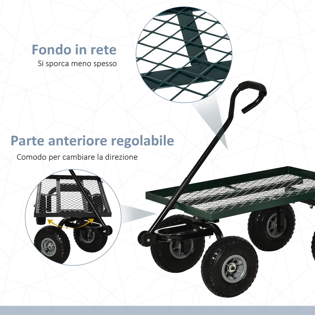 Steel Garden Trolley with 150 kg Capacity and Coated Handle, 94x48.5x100 cm, Black and Green