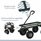 Steel Garden Trolley with 150 kg Capacity and Coated Handle, 94x48.5x100 cm, Black and Green