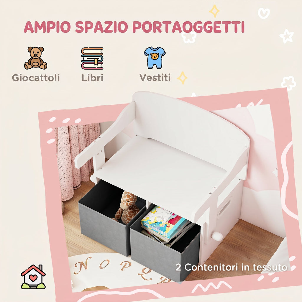 AIYAPLAY 3 in 1 Toy Bench for Children Ages 3-6, Convertible to Table and Chair with 2 Storage Bins, White