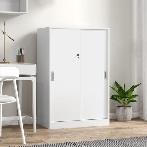 3-Shelf Office Cabinet with 2 Security Keys, Chipboard, 80x40x120 cm, White