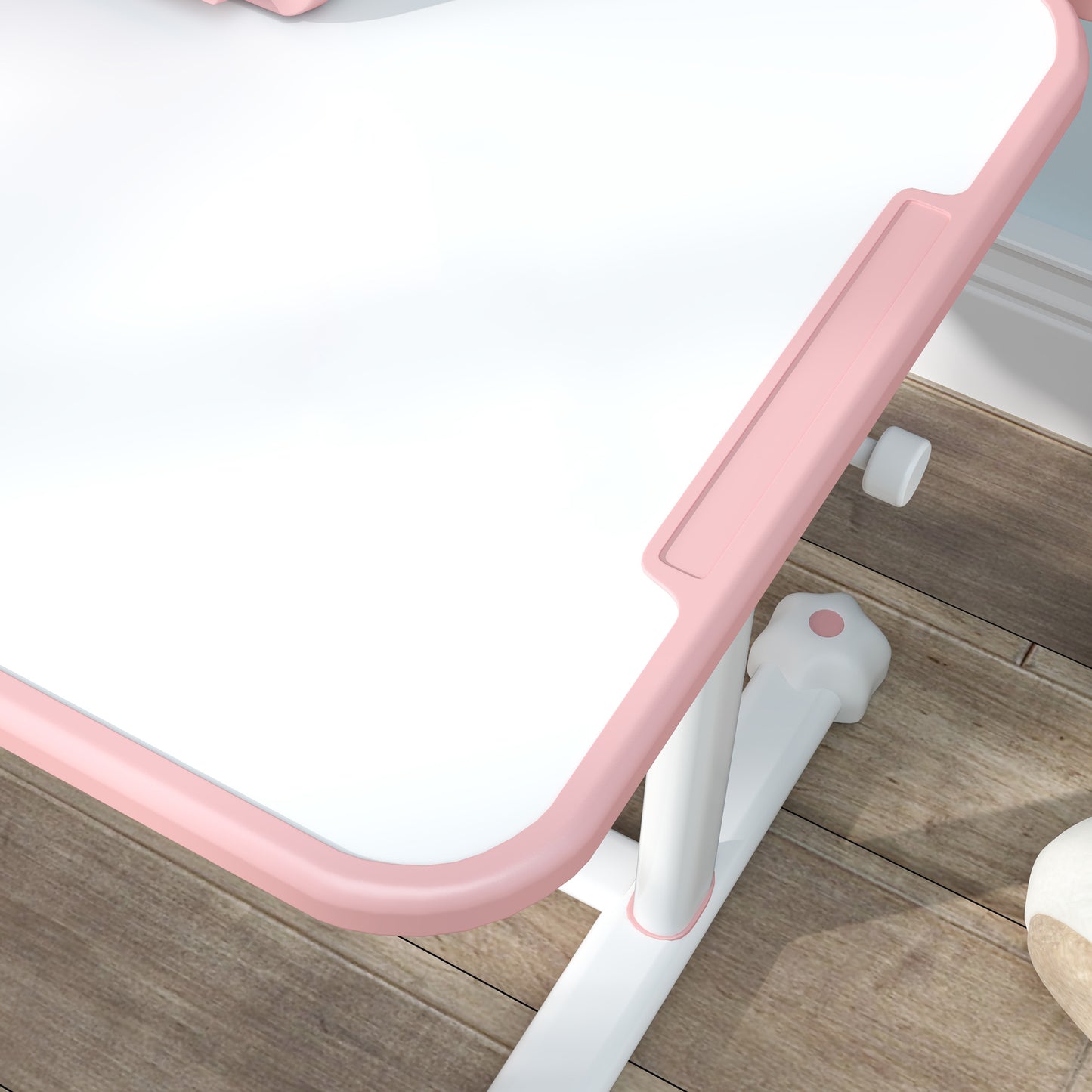 Adjustable Children's Desk and Chair Set, School Desk with Tilting Top, Drawer, Shelf, Pink