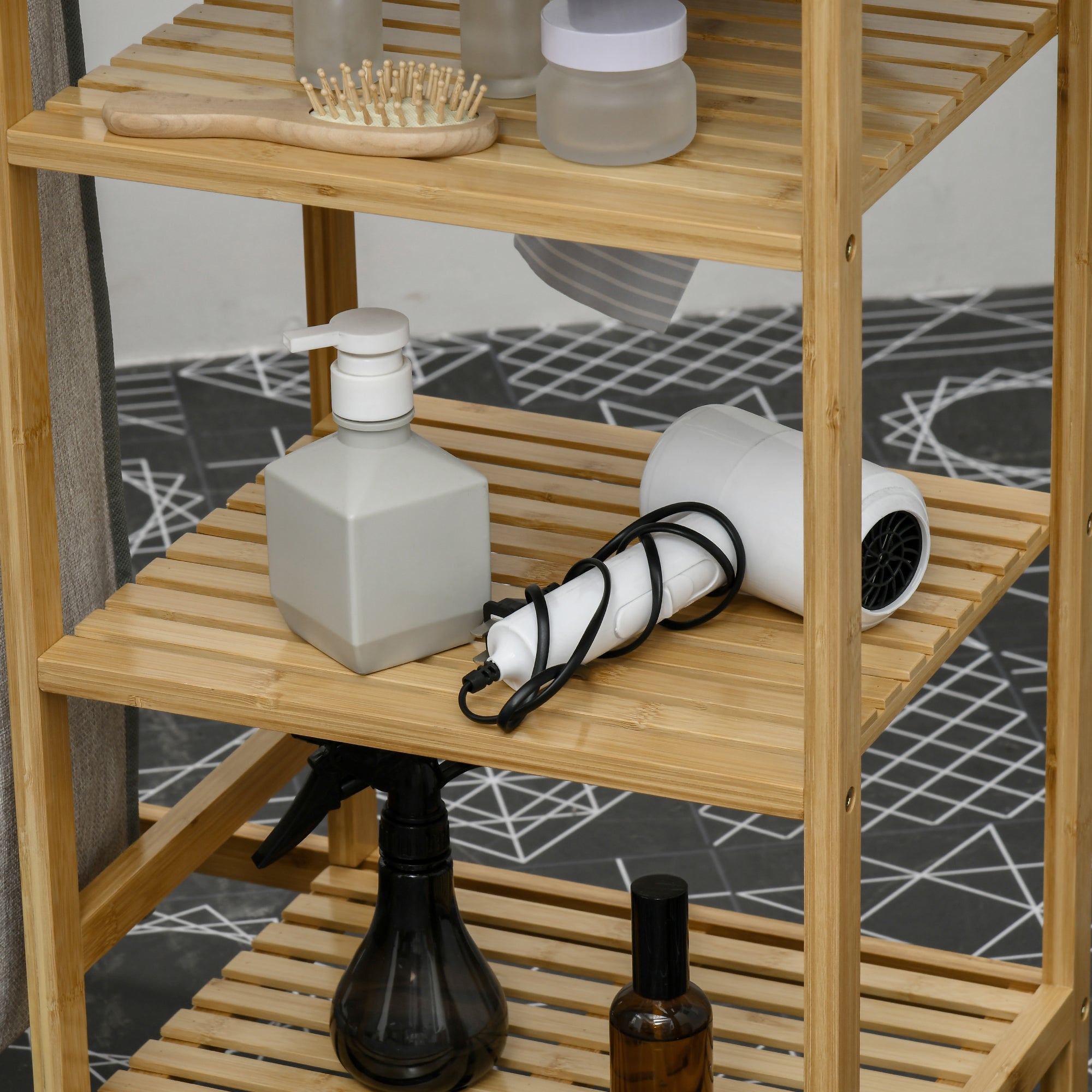 Bamboo and Polyester Laundry Basket with Ironing Board and 3-Tier Shelf, 113x34x82 cm
