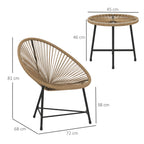 3 Piece PE Rattan and Steel Garden Set with 2 Oval Chairs and Coffee Table, Black and Wood Color