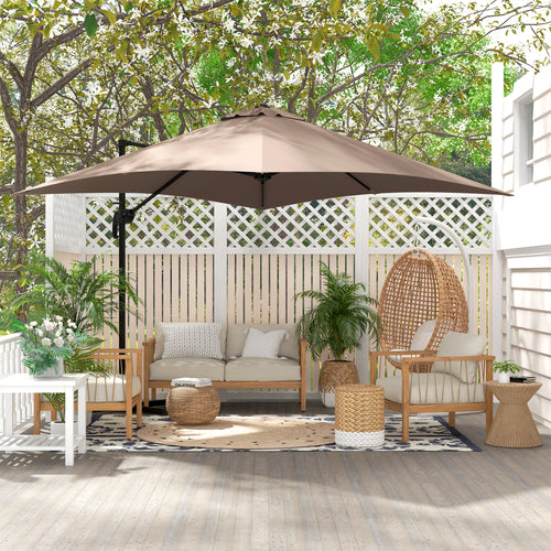 3x3 m Arm Umbrella with 8 Ribs, Pedal and Crank, in Aluminum and Polyester, Khaki color - Borgè