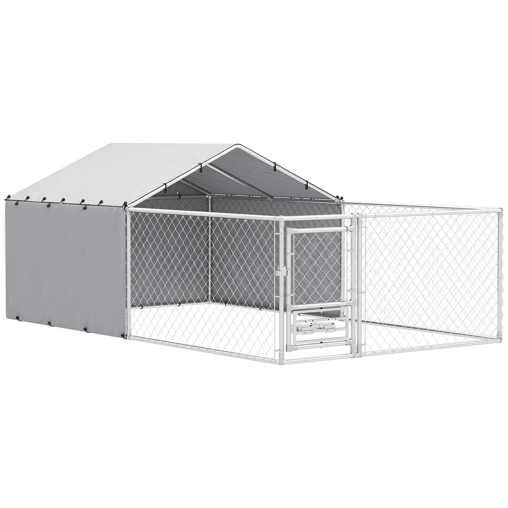 Dog Playpen with Covers and Rotating Bowls, Steel and Oxford Fabric, 4x2.3x1.5 m, Silver