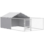Dog Playpen with Covers and Rotating Bowls, Steel and Oxford Fabric, 4x2.3x1.5 m, Silver