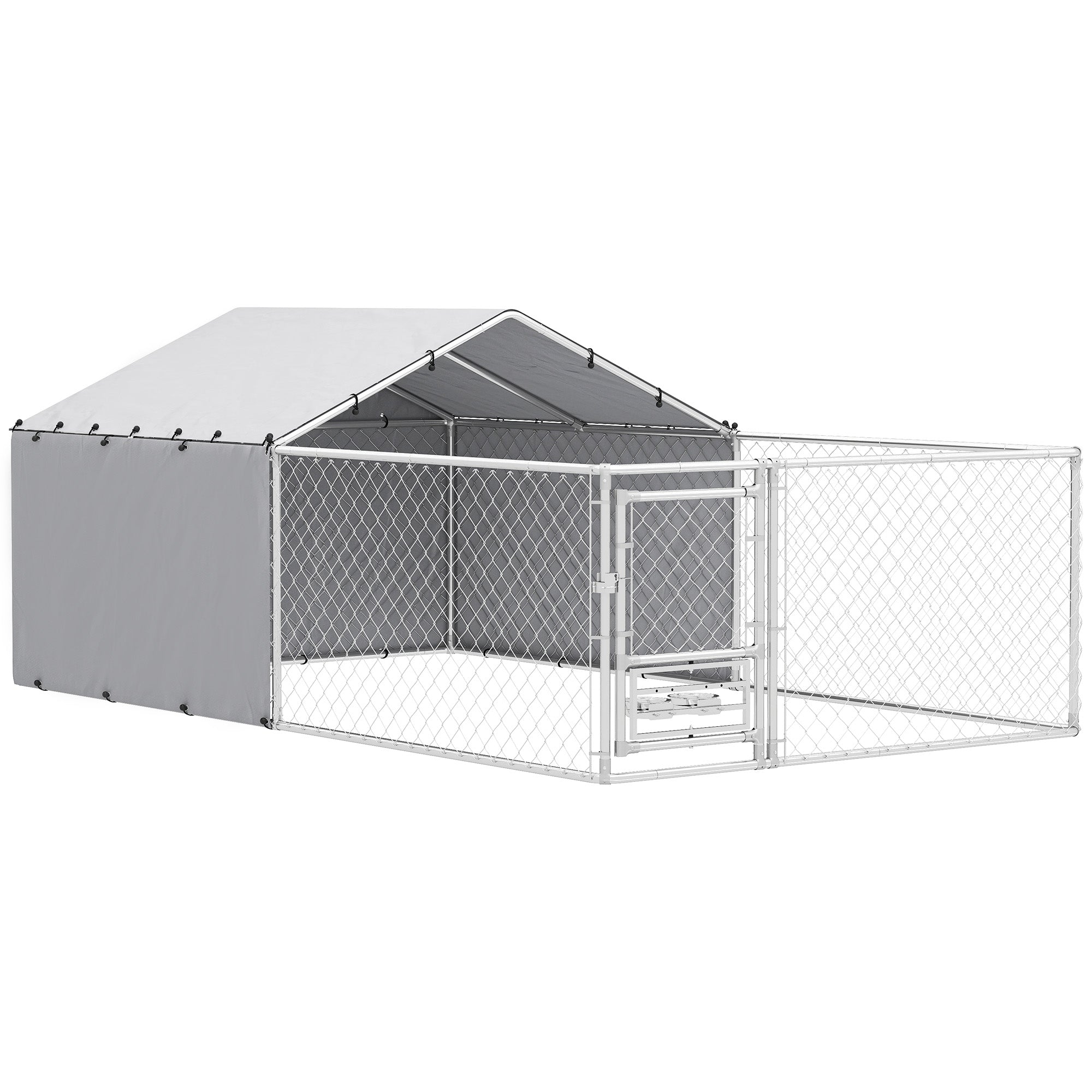 Dog Playpen with Covers and Rotating Bowls, Steel and Oxford Fabric, 4x2.3x1.5 m, Silver