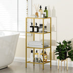 Minimalist 4-Tier Metal and Tempered Glass Shelf Unit, 40x30x96.5 cm, Gold