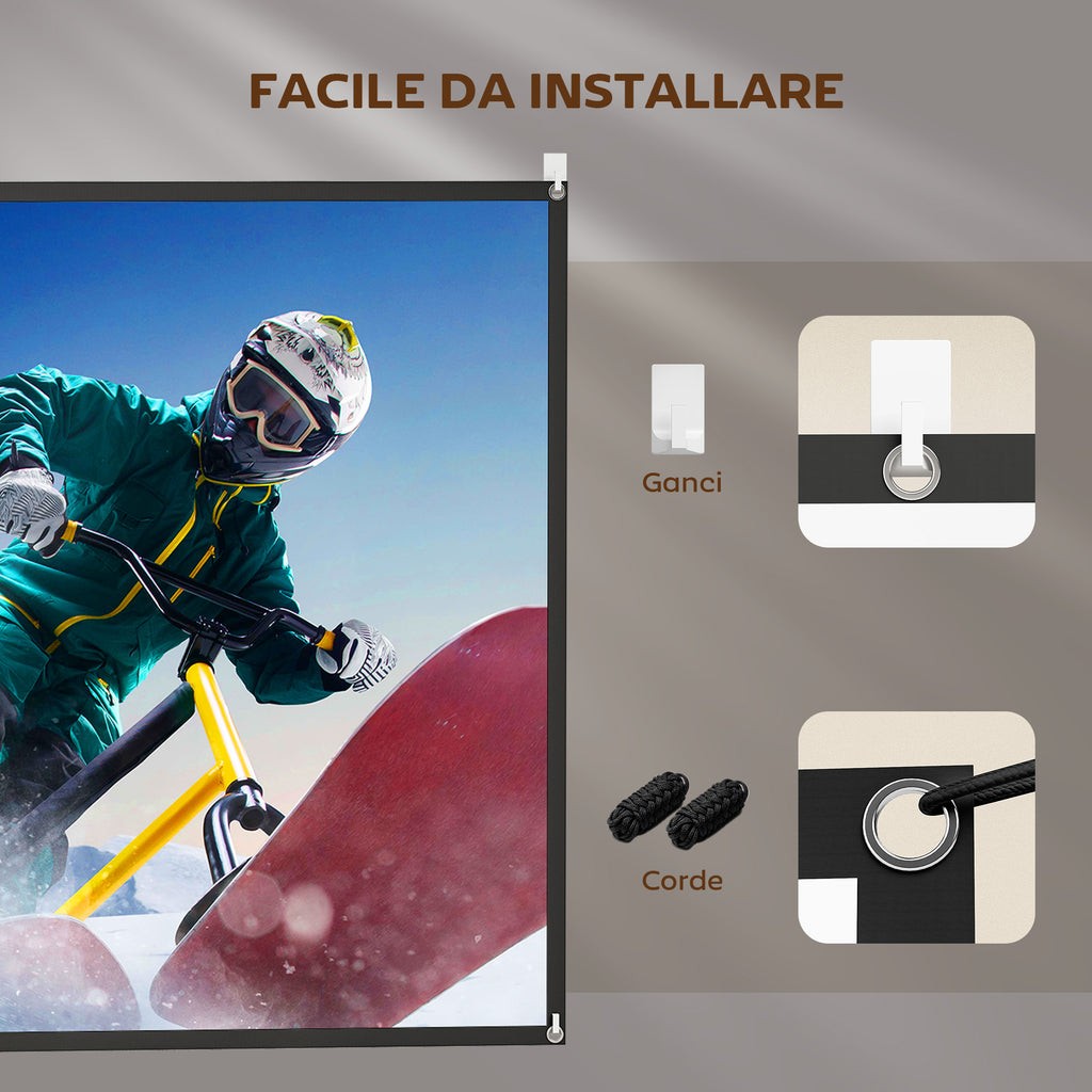 HOMCOM 100" 16:9 HD 4K/8K Projector Screen, Foldable and Portable, Anti-Wrinkle and Washable, Double-Sided, White