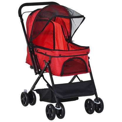 Foldable Stroller for Small Dogs with Swivel Handle and Wheels with Brakes, 76.5x52x95cm, Red