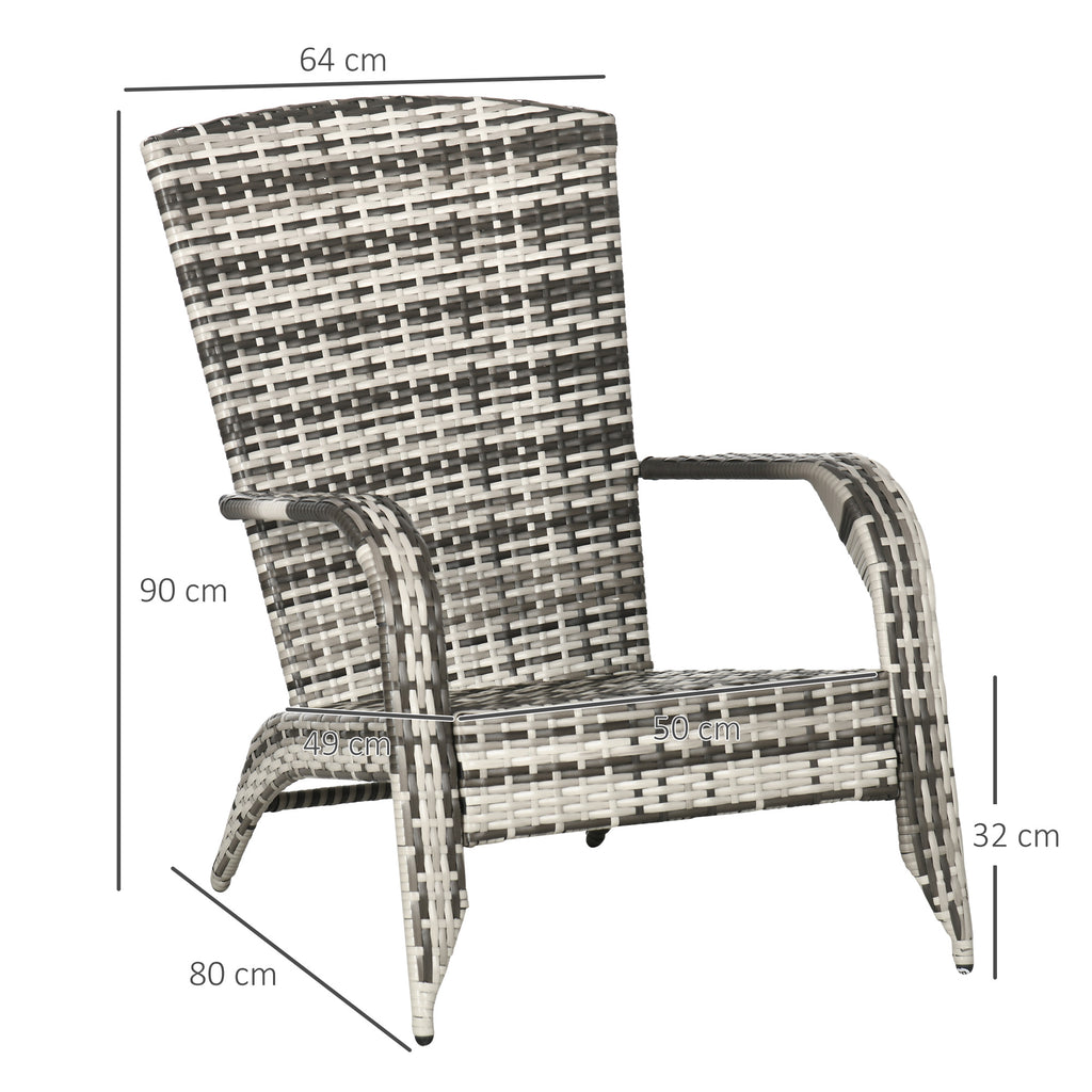 Adironrack Garden Chair with Armrests, Rattan and Steel, 64x80x90 cm, Grey