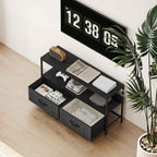 HOMCOM 47" TV Stand with Folding Fabric Drawers and Metal and MDF Shelf, 98x29x56 cm, Black