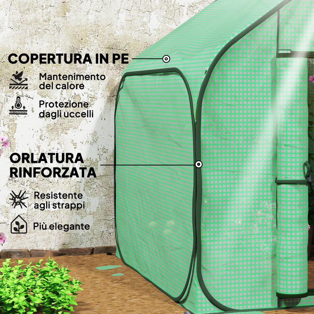 Folding House Greenhouse with Hinged Door, Steel and PE, 150x148x148 cm, Green