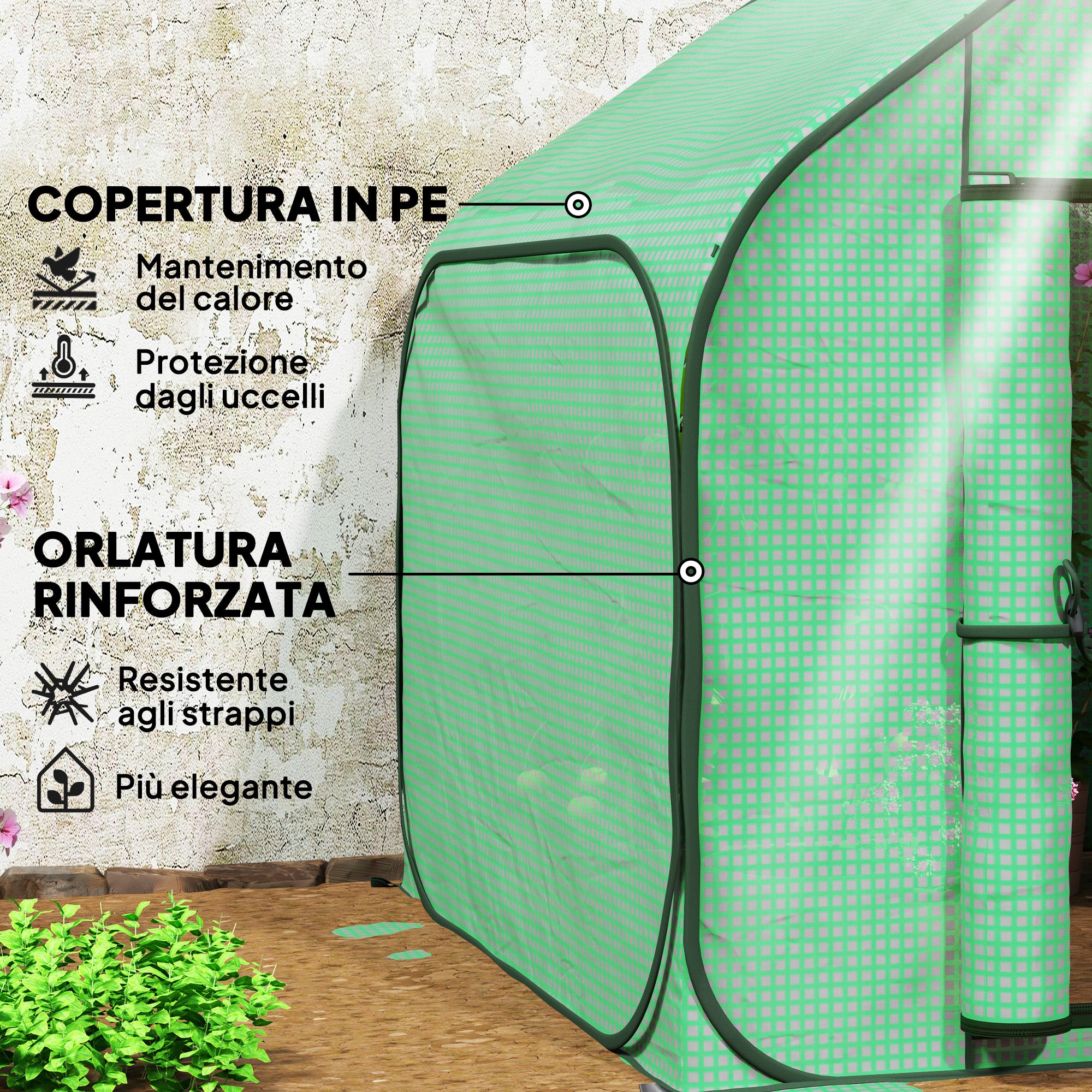 Folding House Greenhouse with Hinged Door, Steel and PE, 150x148x148 cm, Green