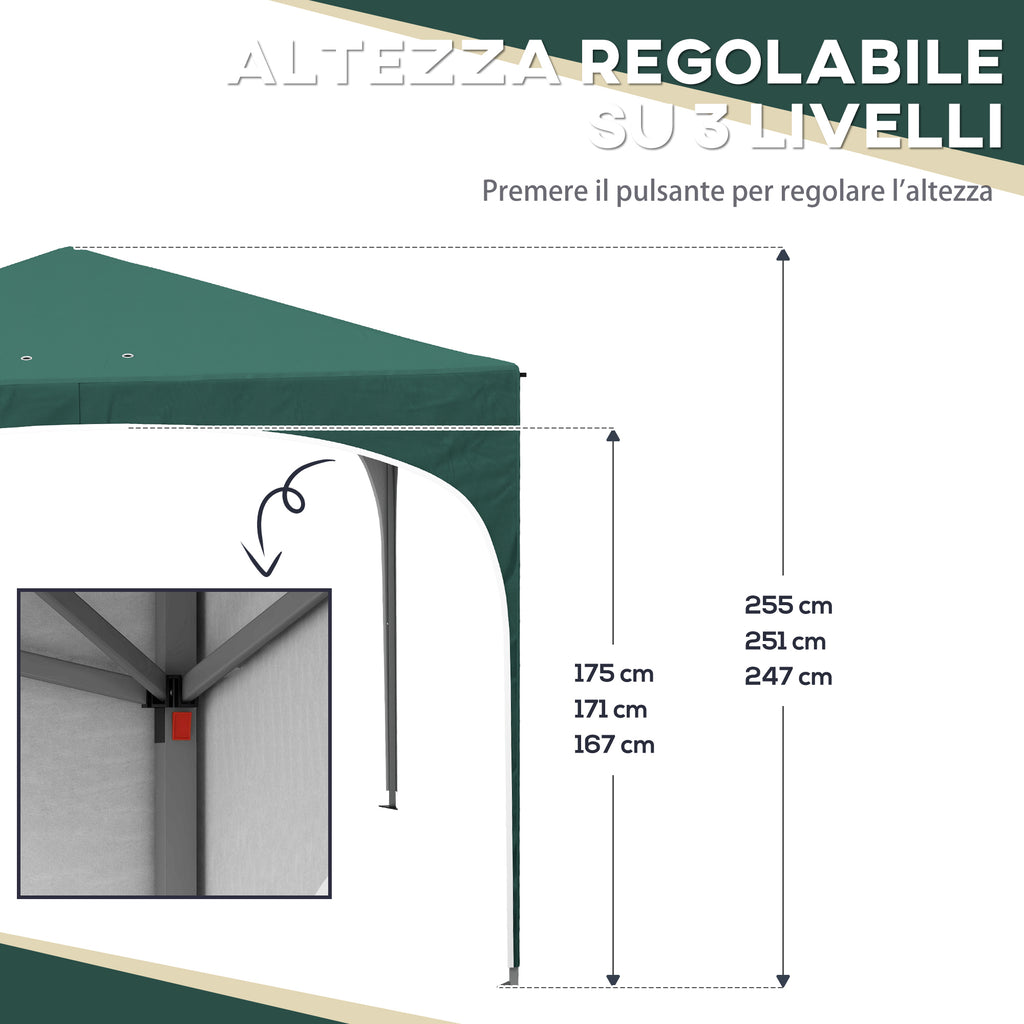 Gazebo, Adjustable Height Garden Gazebo with Drainage Holes and Carry Bag, Metal, Green - Borgè