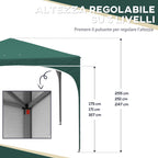 Gazebo, Adjustable Height Garden Gazebo with Drainage Holes and Carry Bag, Metal, Green - Borgè